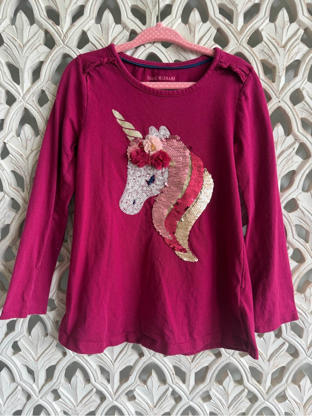 Isaac Mizrahi Girls Sequin Unicorn Long Sleeve Top Size 4
